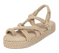 MIAOZHANG Sandali Larghi con Plateau per Donna Sandali con Fibbia in Corda Tinta Unita Cinturino con Fibbia Casual per Tutti i Giorni Sandali Intrecciati Estivi,Beige,EU 37