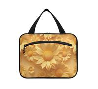 miaozhen 3d floreale girasole mandorla giallo appeso borsa da toilette da viaggio per gli uomini con gancio, designer unisex per crociera viaggio estuche de maquillaje para mujer L, 3D floreale