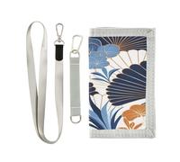 miaozhen A forma di ventaglio Motivo Floreale Bianco Blu Art Deco Style trifold portafoglio sottile per viaggio semplice casual portafoglio da viaggio per gli uomini con cordino billetera para hombre