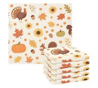 miaozhen Accessori da cucina a pois per il Ringraziamento Turchia zucca per cucinare Confezione da 6 asciugamani in spugna di cotone decorativi tallas para ropa 28 x 28 cm