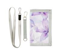 miaozhen Acquerello Lily Flowers Viola chiaro portafoglio trifold per gli uomini bifold regali per giovani unici portafogli casual con fermasoldi con cordino carteras para hombre, Fiori di giglio