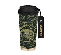 miaozhen Amityville - Bicchieri da viaggio per caffè con coperchio, motivo creatura verde, per Halloween, isolati, in acciaio inox, per bevande calde e fredde, 500 ml, a prova di fuoriuscite