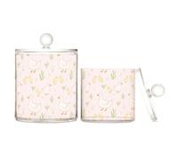 miaozhen Anatroccolo Animale Rustico Fattoria Fiore Motivo Rosa Striscia Trasparente Contenitore Barattoli con coperchio Cassettiera Essentials Contenitori decorativi per cotton fioc, tamponi di