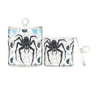 miaozhen Angry Spider Web Star nero blu trasparente scatole portaoggetti in plastica con coperchio, accessori essenziali per il bagno, contenitori decorativi per cotton fioc, tamponi di cotone, filo