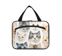 miaozhen Animali Cat Group Acquerello appeso articoli da toeletta borsa con gancio, design lavabile per gli elementi essenziali per le donne maleta para maquillaje L, Animali gatto gruppo acquerello