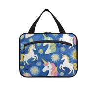 miaozhen Art Oil Painting unicorni Blu appeso grande borsa da toilette con gancio, essenziale di design per viaggi in crociera maletín para maquillaje L, Arte pittura ad olio unicorni blu, moderno