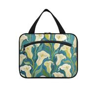 miaozhen Art Pittura A Olio Blu Calla Lily Fiore appeso borsa cosmetica da viaggio con gancio, designer unisex per viaggio must haves estuche de maquillaje para mujer L, Pittura a olio arte blu calla