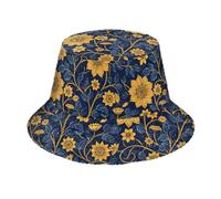 miaozhen Arte Floreale Etnico Oro Blu Fuzzy Peloso Cappello Secchio Pelliccia Faux Cappelli Caldi Pescatore per Passeggiate Cane Passeggiate Gorras de Hombres para el Frio
