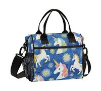 miaozhen Arte Pittura A Olio Unicorni Blu Uomini Borse Pranzo con Tracolla con Manici Adulto Lunch Box per la Scuola bulto de comida para el Trabajo