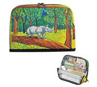 miaozhen Astucci per matite di grande capacità borse per il trucco con slot borsa di cancelleria per studenti forniture scolastiche divertenti animali rinoceronte verde giallo cartucheras para ninos