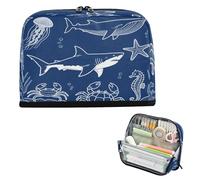 miaozhen astucci per matite di grande capacità portapenne grande borsa multiuso per bambini forniture per la scuola superiore blu scuro animale subacqueo balena medusa cartuchera para lapices
