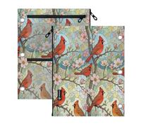 miaozhen Astuccio con 3 anelli e 2 uccellini rossi colorati, 28 x 22 cm | Grande capacità di plastica matita caso finestra trasparente per la memorizzazione scuola ufficio forniture