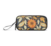miaozhen Astuccio in nylon Arte Girasole Oro Blu Scuro Grande Capacità Zip Astuccio Cancelleria Organizzatore per Scuola Preppy Bambini estuche para