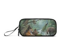 miaozhen Astuccio in nylon con cerniera Jungle Animal Tigers Elephant Grande Capacità Cerniera Astuccio Cancelleria Organizzatore per le Ragazze del Liceo estuche para