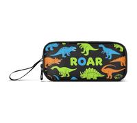 miaozhen Astuccio in nylon per adolescenti ruggente T-rex ankylosaurus nero fluorescente blu verde grande capacità astuccio con scomparti cancelleria scuola per ragazze elementari estuche para