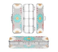 miaozhen Astuccio in plastica trasparente a doppio strato elegante e alla moda con margherita floreale arte colorata grande portapenne per articoli di cancelleria con coperchio a scatto