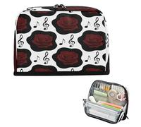 miaozhen Astuccio organizer per matite di grande capacità borsa per il trucco espandibile organizer per studenti universitari liceo rose nere segno musicale rosso bolsa para lapices