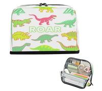miaozhen Astuccio organizer per matite di grande capacità borse per il trucco con cerniera per studenti forniture per scuole superiori linea disegno a mano T-rex ankylosaurus verde fluorescente bolsas