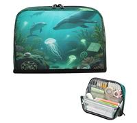 miaozhen Astuccio organizer per matite di grande capacità portapenne organizer per monete robuste per ragazze adolescenti scuola tranquilla subacquea animale medusa delfino estuches para lapices