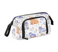 miaozhen Astuccio per matite astuccio di grande capacità astuccio cosmetico multifunzionale per bambini per ragazzi college cartone animato selkirk rex gatti bianco zaino per adolescenti, cartone