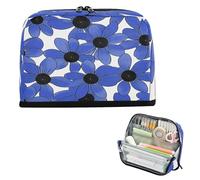 miaozhen Astuccio per matite di grande capacità, ampia apertura, organizer per cancelleria per studenti universitari dagli occhi neri Susan Simple Line Art Valentinesnes blu estuche para lapices