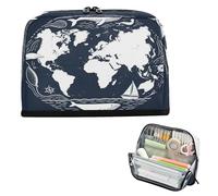 miaozhen Astuccio per matite di grande capacità astuccio per penne cosmetico carino cancelleria astuccio per le donne scuola must have retrò continente africano blu bianco estuches para lapices