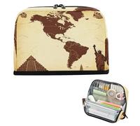 miaozhen astuccio per matite di grande capacità borse per il trucco con scomparto cancelleria astuccio per insegnanti asilo retrò continente americano marrone lapiceras para ninos