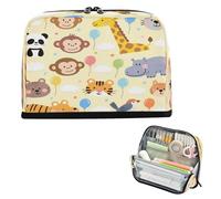 miaozhen Astuccio per matite di grande capacità borse per il trucco con scomparto organizer per adolescenti ufficio carino zoo animale giraffa ippopotamo scimmia giallo cartucheras para lapices