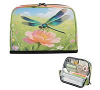 miaozhen Astuccio per matite di grande capacità borse per il trucco con slot custodia portapenne per adulti scuola preppy estate libellula fiore colorato bolsas para herramientas