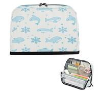miaozhen Astuccio per matite di grande capacità, organizer multiuso per cancelleria per ufficio preppy oceano animale balena a righe blu chiaro cartuchera para lapices nina grandes