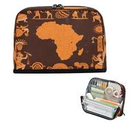 miaozhen Astuccio per matite Grande Capacità Borsa di Immagazzinaggio Verticale Ad Alta Capacità Cancelleria Astuccio per Adulti College Retro Continente Africano Arancione Marrone estuches para el