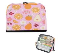 miaozhen Astuccio per matite Grande Capacità Sacchetto di Immagazzinaggio Espandibile Sacchetto di Cancelleria per gli Uomini Scuola Media Berry Arancione Pera Texture Floreale Rosa estuche para