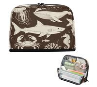 miaozhen Astuccio per matite Grande Capacità Upright Storage Bag Cute Desk Organizer per Adolescenti College under Ocean Nero Arancione Animale Squalo Medusa Cartuchera para lapices nina grandes