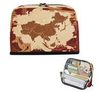 miaozhen Astuccio per penne di grande capacità borsa per il trucco con cerniera astuccio per cancelleria per uomo viaggio retrò continente asiatico marrone bolsita para lapices