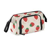 miaozhen Astuccio portapenne di grande capacità per artisti, con cerniera, per adolescenti, scuola, must have, carino, cartone animato, fragola, beige, cajita para lapices