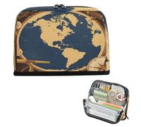 miaozhen Astuccio portapenne di grande capacità, robusto, organizer per cosmetici, retrò, continente americano, marrone, blu, bolsa para lapices de ninos