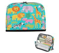 miaozhen Astuccio portapenne grande capacità trucco multi-slot moneta per ragazze adolescenti cosmetici zoo animale giraffa animale leone blu estuchera para lapices