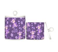 miaozhen Barattoli in plastica trasparente viola con illustrazione di cartoni animati, con coperchio, accessori essenziali per ufficio, contenitore decorativo per filo interdentale, per tamponi di