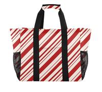 miaozhen Beach Tote Stripe Rosso Bianco Linea Larga Pieghevole Con Tasche Tela