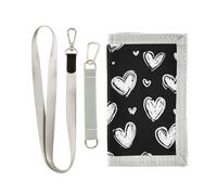miaozhen Bianco e nero Giorno del Popolo Romantico amore trifold portafoglio per gli uomini bifold per viaggio pop colorato titolare della carta portafoglio con cordino carteras para hombres, Bianco e