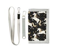 miaozhen Bianco e nero Unicorni Oro Design trifold portafoglio per gli uomini per viaggio semplice casual trifold portafoglio uomo con cordino billeteras para hombre