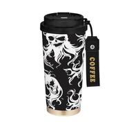 miaozhen Bicchiere da caffè con coperchio che balla in bianco e nero To Go tazza da caffè in acciaio inox per caldo e freddo 500 ml a prova di fuoriuscite