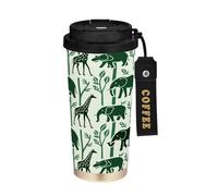 miaozhen Bicchiere da caffè con coperchio, motivo giraffa, in acciaio inox, isolato, per bevande calde e fredde, 500 ml, a prova di perdite