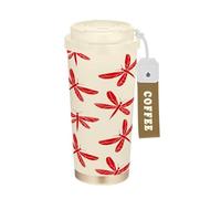 miaozhen Bicchiere da caffè con libellula rosso rubino stile da viaggio con coperchio tazza da caffè per lavoro in acciaio inox per bevande calde e fredde 500 ml a prova di perdite