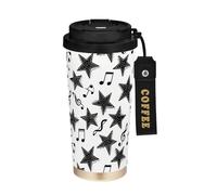 miaozhen Bicchiere da caffè da viaggio con coperchio, alla moda, con stella bianca, tazza isolata in acciaio inox, per bevande calde e fredde, 500 ml, a prova di fuoriuscite