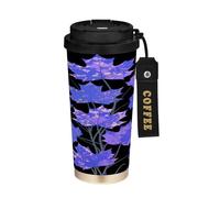 miaozhen Bicchiere da caffè da viaggio con coperchio blu/viola foglia d'acero rampicanti farfalla gialla tazza da caffè isolata in acciaio inox per bevande calde fredde 500 ml a prova di fuoriuscite