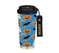 miaozhen Bicchiere da caffè per gli uomini con coperchio il terrificante pipistrello blu Halloween Togo tazza in acciaio inox per caldo e freddo 17 once a prova di fuoriuscite