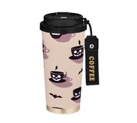 miaozhen Bicchiere da viaggio per caffè con coperchio, motivo pipistrello nero spettrale, per Halloween, in acciaio inox, per caldo e freddo, 500 ml, a prova di perdite