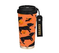 miaozhen Bicchieri da caffè con coperchio che ballano Labrador Cane arancione nero zucca isolata tazza da viaggio in acciaio inox per caldo e freddo 500 ml a prova di perdite
