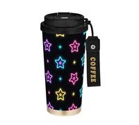 miaozhen Bicchieri da caffè con coperchio in acciaio inossidabile isolato con stelle colorate al neon per acqua calda e fredda a tenuta stagna da 500 ml